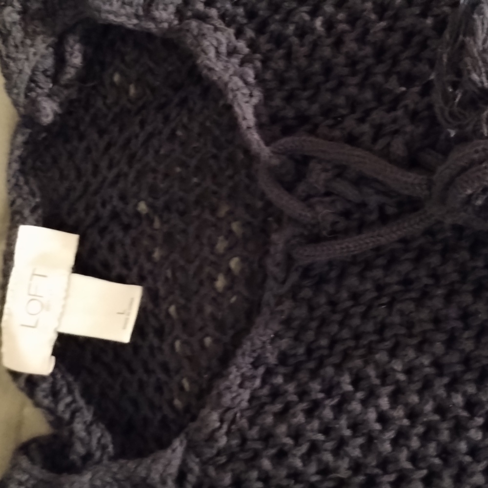 Loft, Large, navy blue sweater, with lace up detail